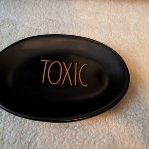 Rae Dunn Matte Black Orange 'TOXIC' Oval Plate Halloween